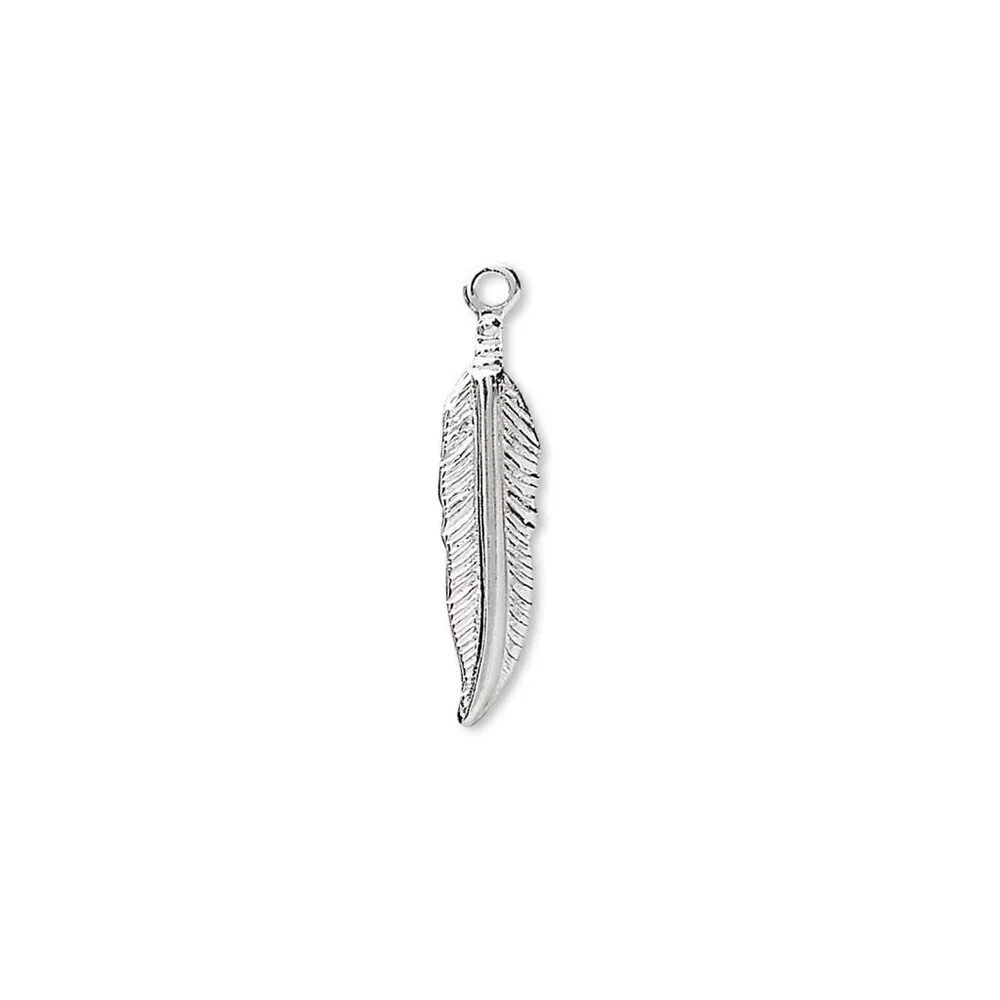 Silver Plated 18mm Long Feather Drops Charms Beads 10 pcs